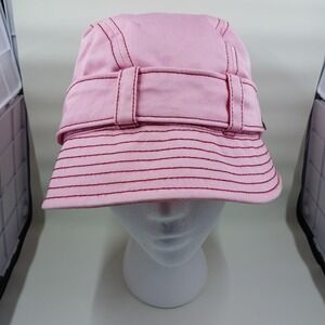 Bebe Hat Bucket Fitted Womens Small Pink Embroidered Cat Logo Buttons Cotton